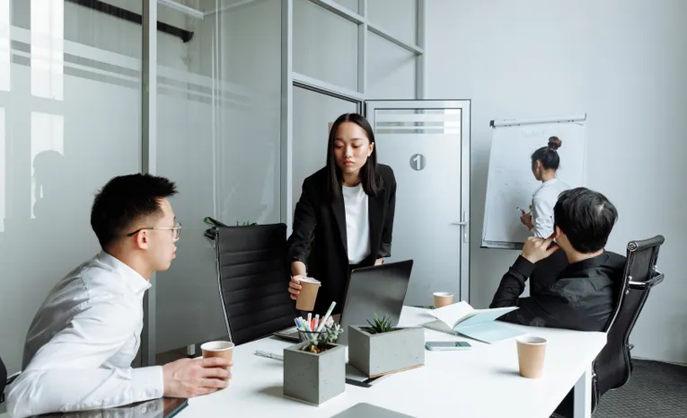 Business team discussing strategy in meeting