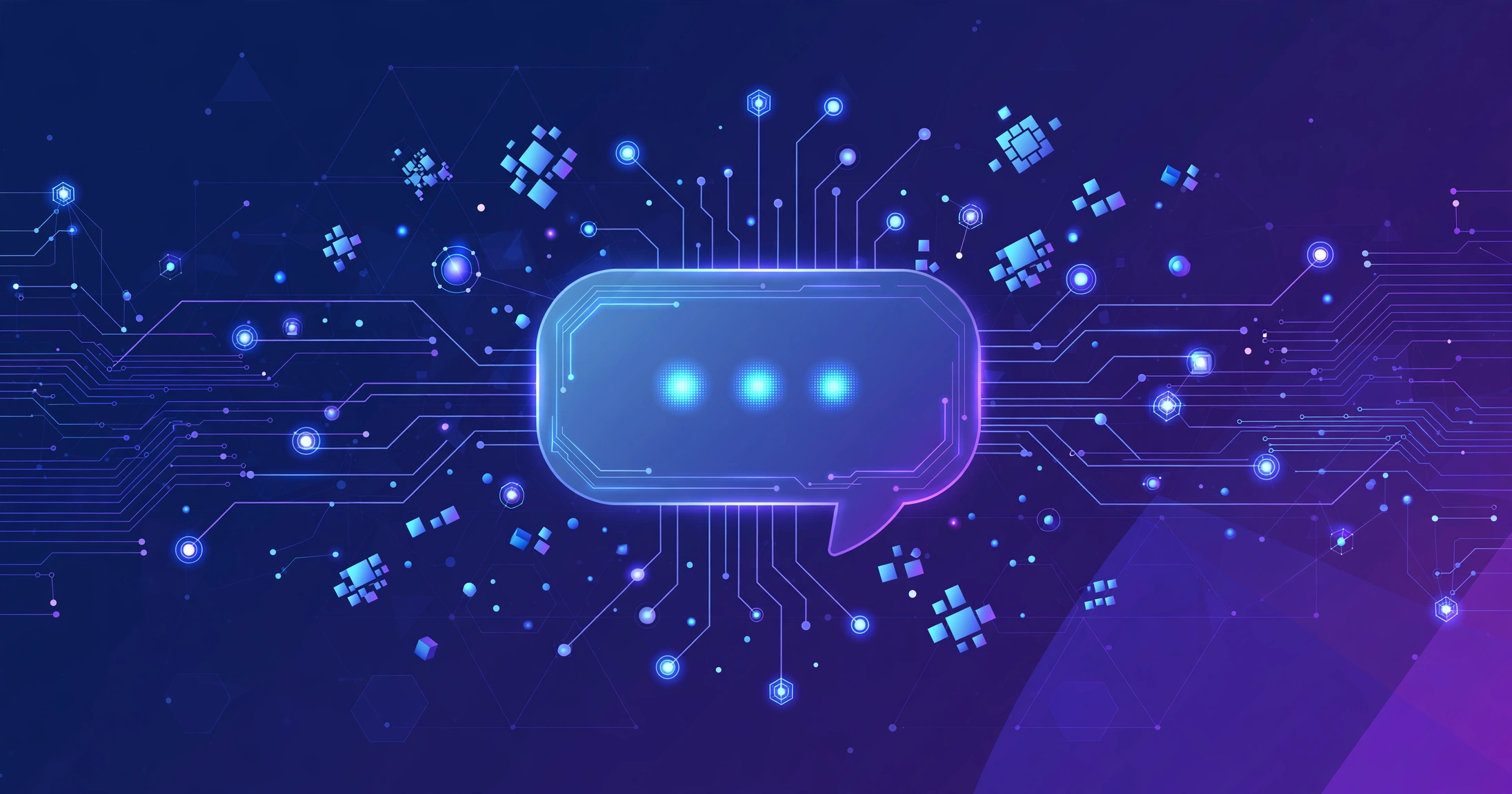 Illustration of a chatbot speech bubble with neural network connections explaining how ChatGPT works